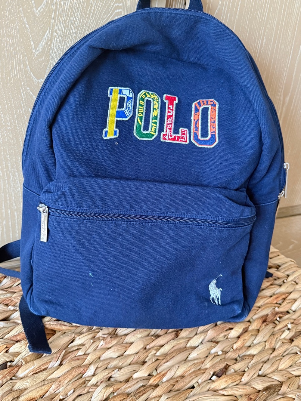 Polo by Ralph Lauren Navy Canvas Kids Backpack with Multicolor POLO Letters